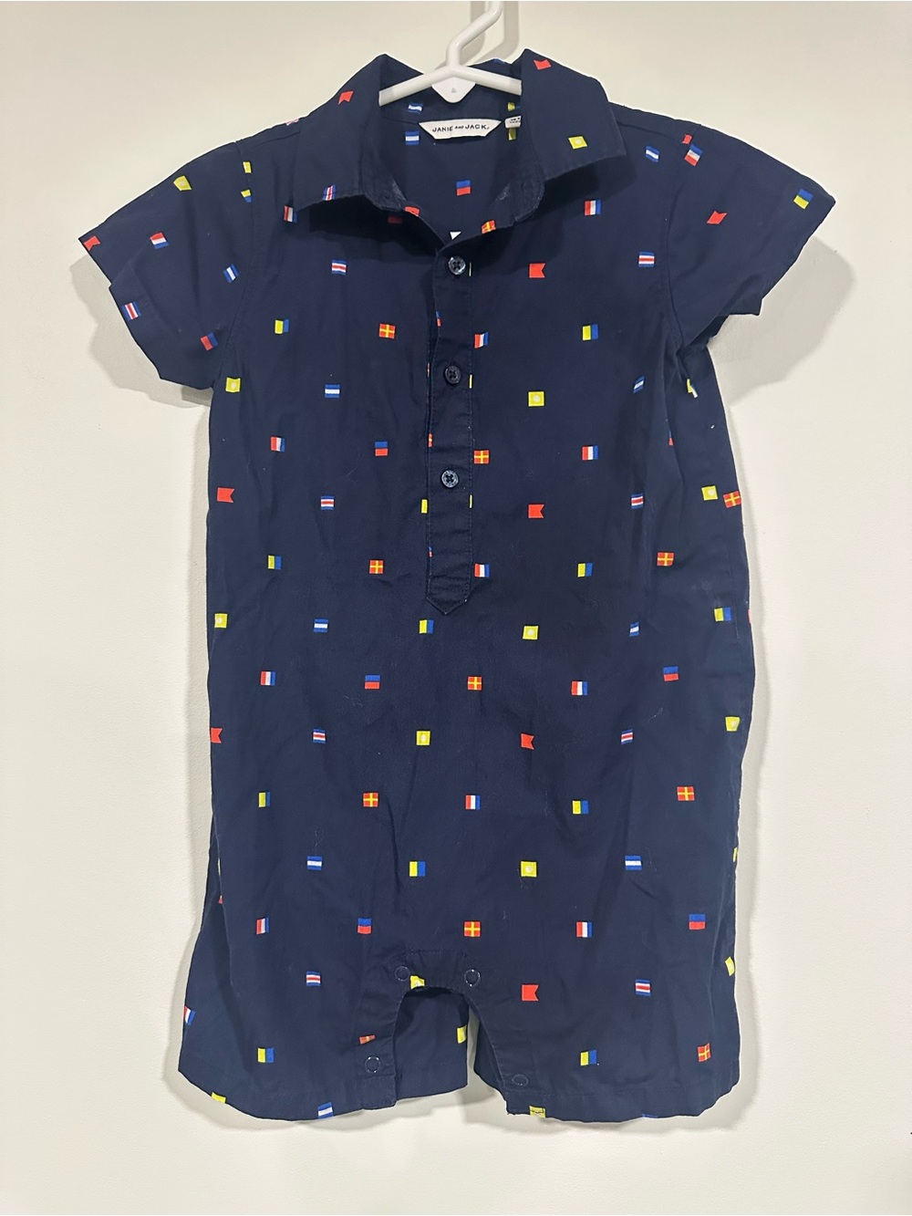 Janie and Jack 18-24M Boys Nautical Flags Navy Summer Romper